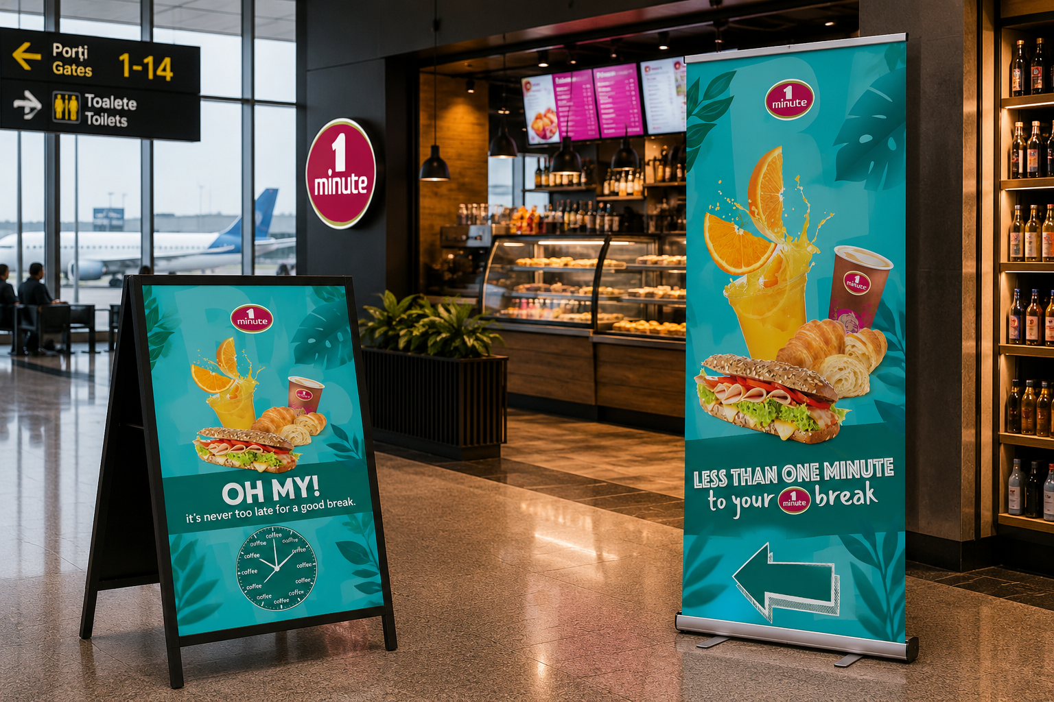 1 Minute airport branding